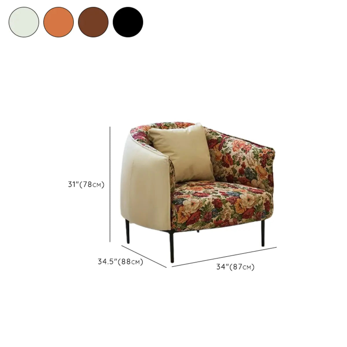 Silver Four Leg Leather Pillow Back Accent Chair