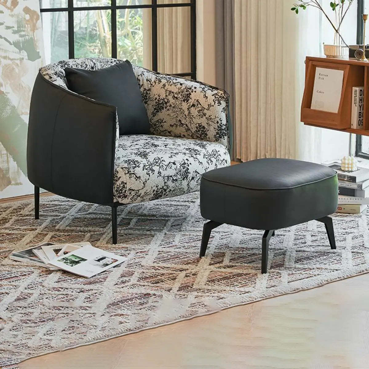 Silver Four Leg Leather Pillow Back Accent Chair — Black / Accent Chair / Anti Cat Scratch Leather