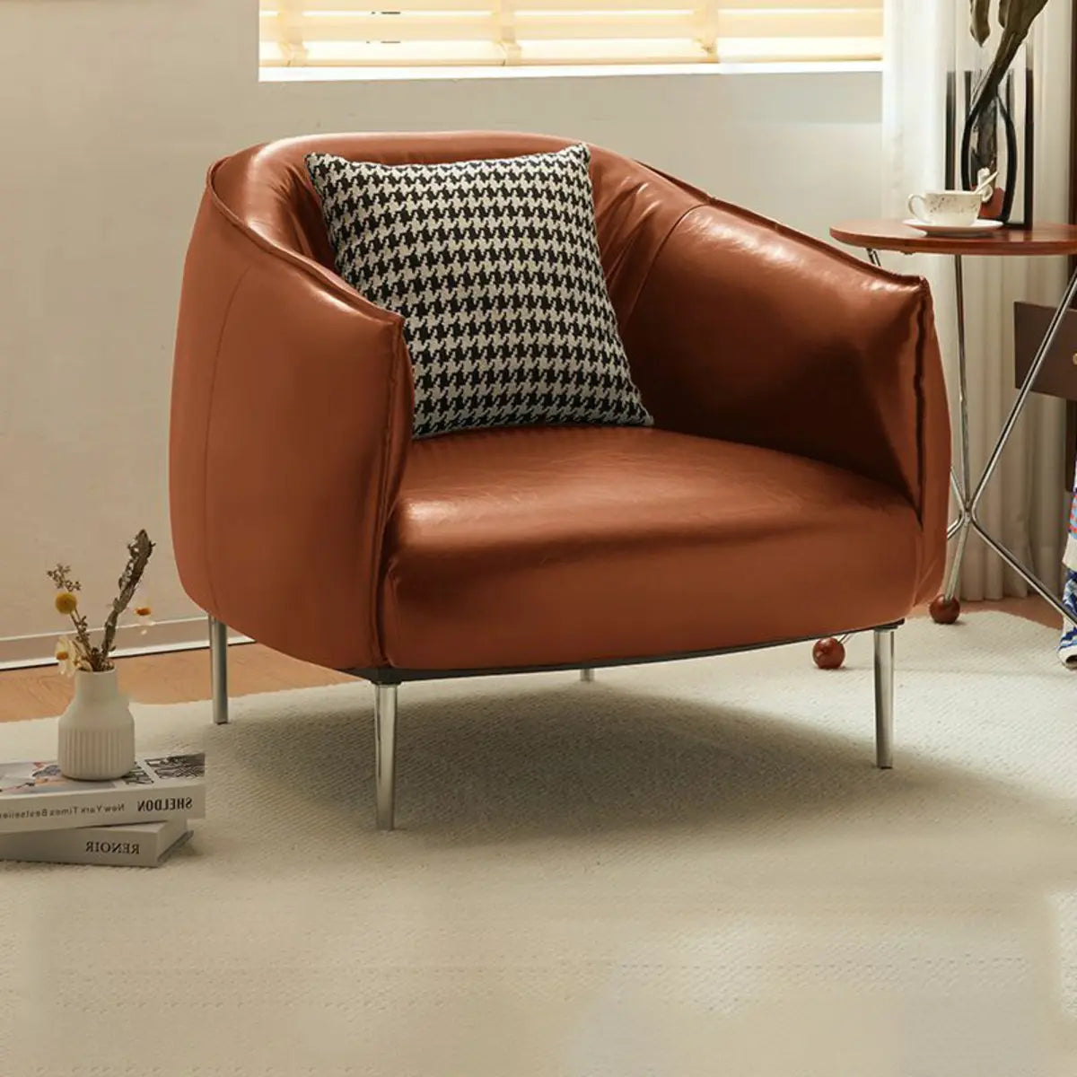 Silver Four Leg Leather Pillow Back Accent Chair — Black / Accent Chair / Oiled Leather
