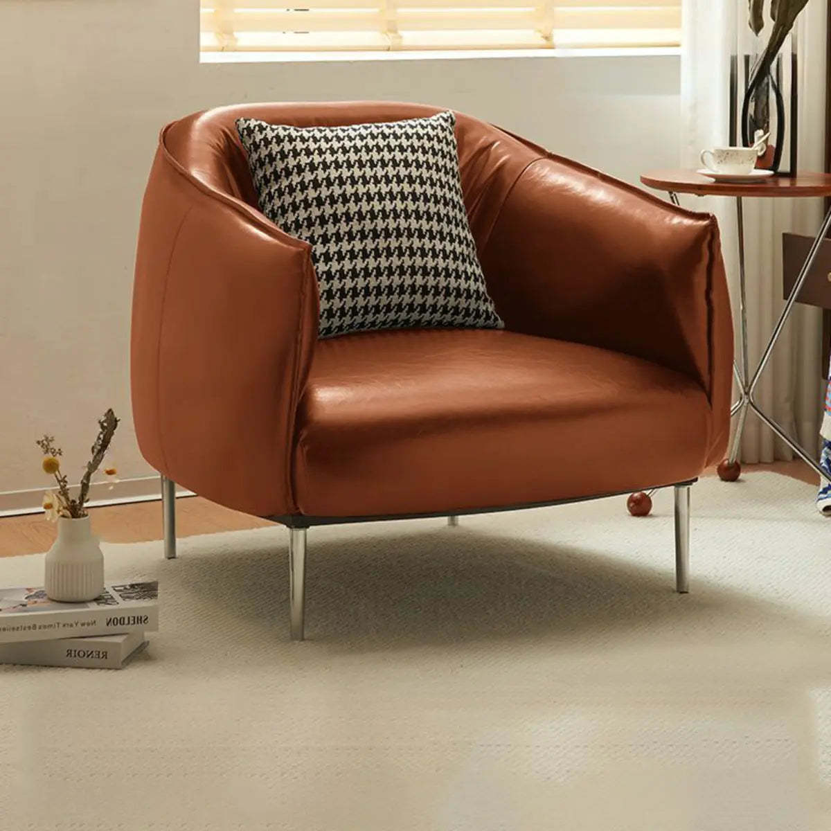 Silver Four Leg Leather Pillow Back Accent Chair — Black / Accent Chair / Oiled Leather