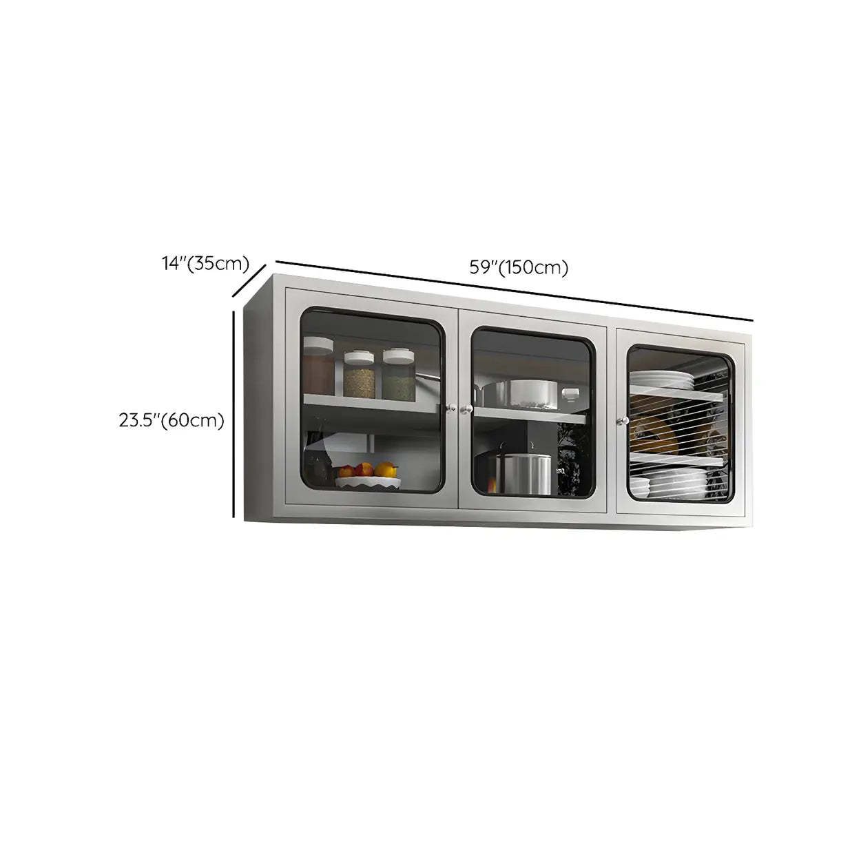 Silver Metal Wall-Mount Dining Room China Cabinet