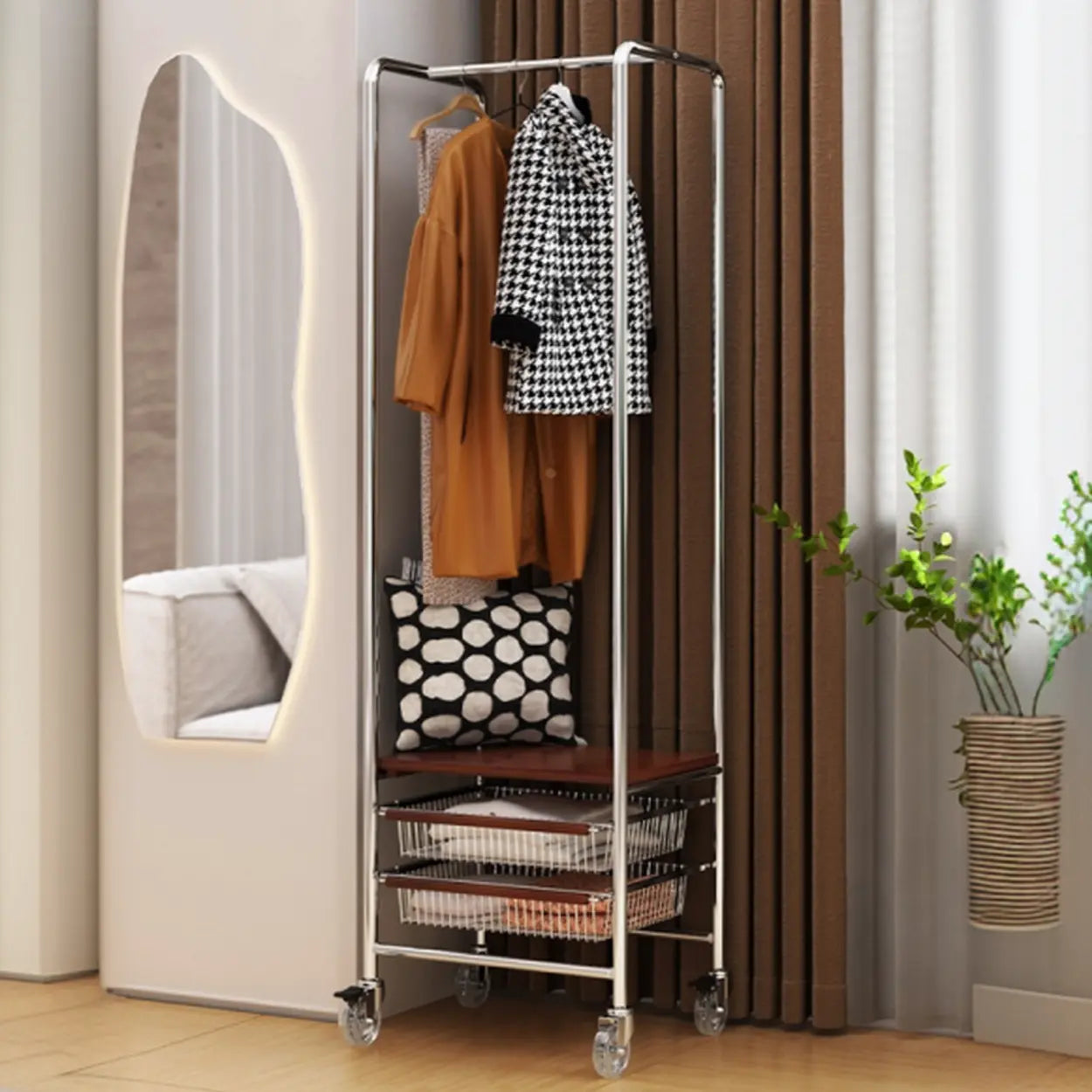 Silver Mobile Storage Coat Rack with Lockers