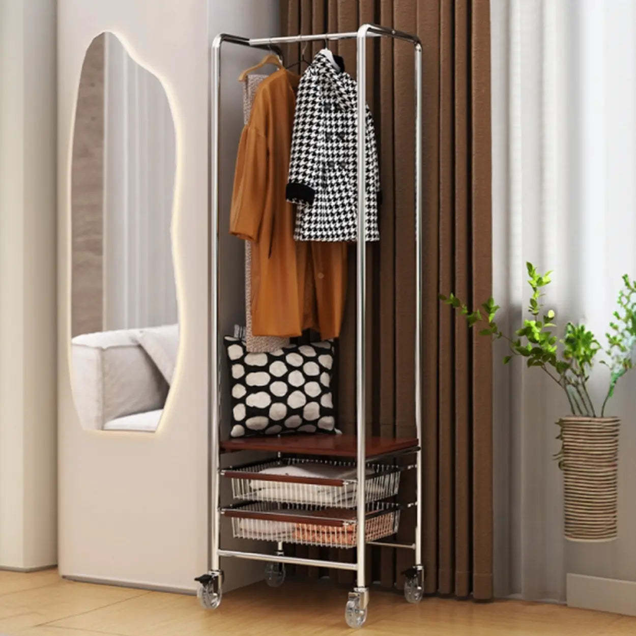 Silver Mobile Storage Coat Rack with Lockers