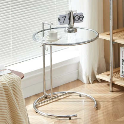Round Glass Adjustable C-Shaped End Table — Clear / 1