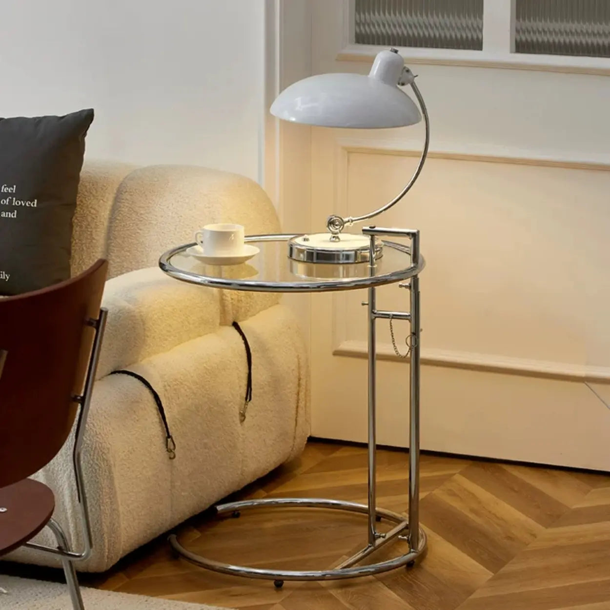 Modern round c-shaped gray coffee tables, Lighom — 2-Table / Clear