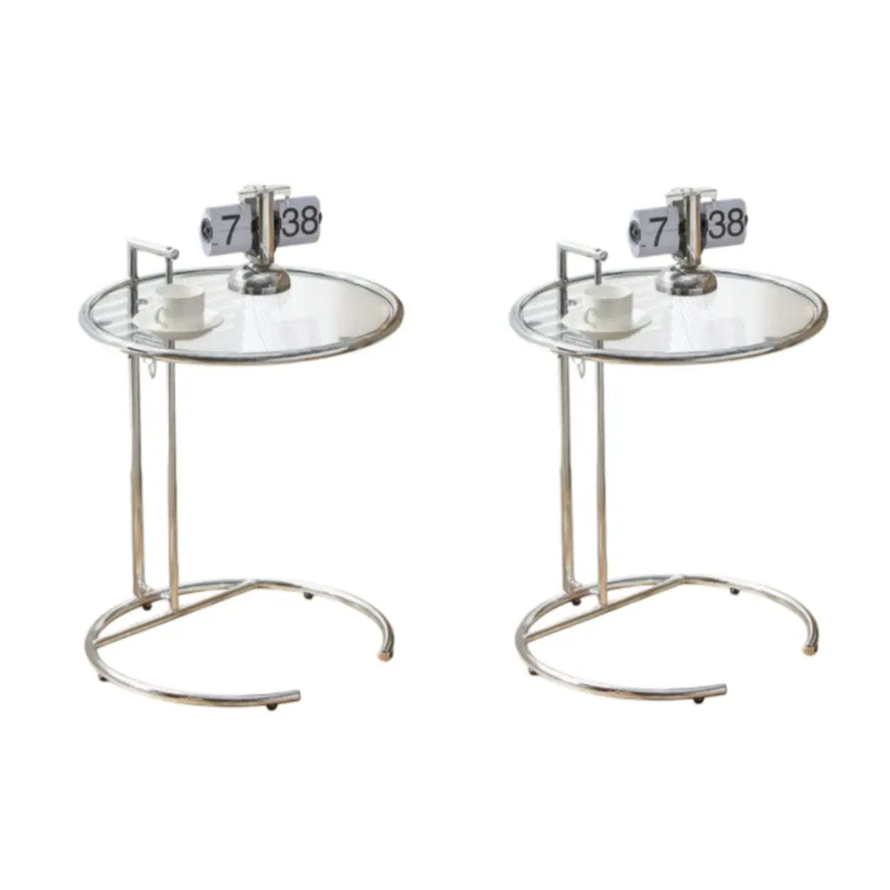 Modern round end gray coffee tables in glass steel