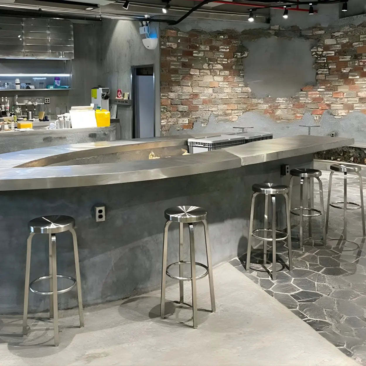 Silver Round Stainless Steel Backless Bar Stool