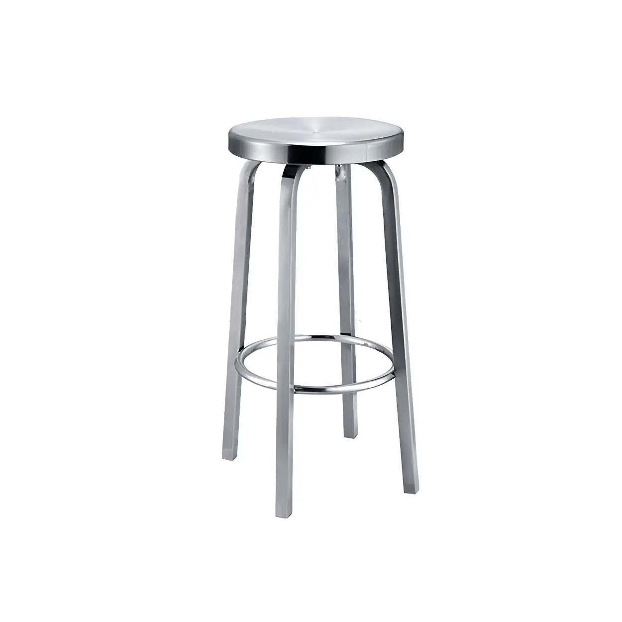 Silver Round Stainless Steel Backless Bar Stool — Swivel