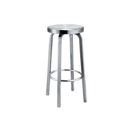 Silver Round Stainless Steel Backless Bar Stool — Swivel