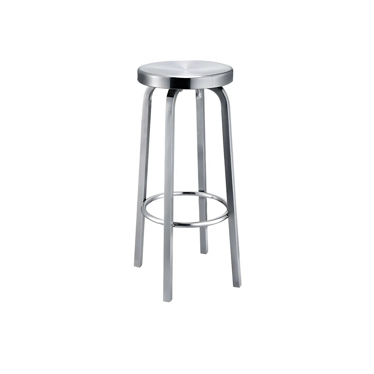 Silver Round Stainless Steel Backless Bar Stool — Fixed