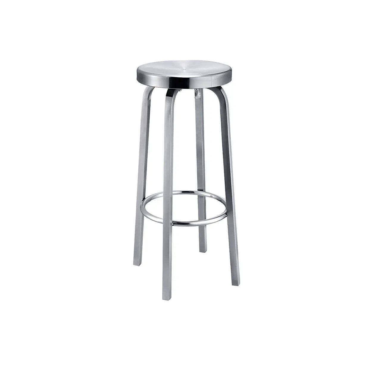 Silver Round Stainless Steel Backless Bar Stool — Fixed