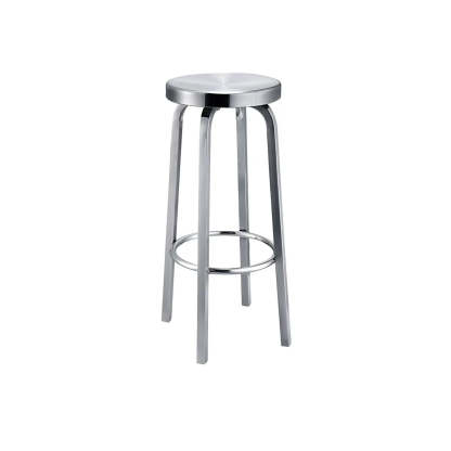 Silver Round Stainless Steel Backless Bar Stool — Fixed