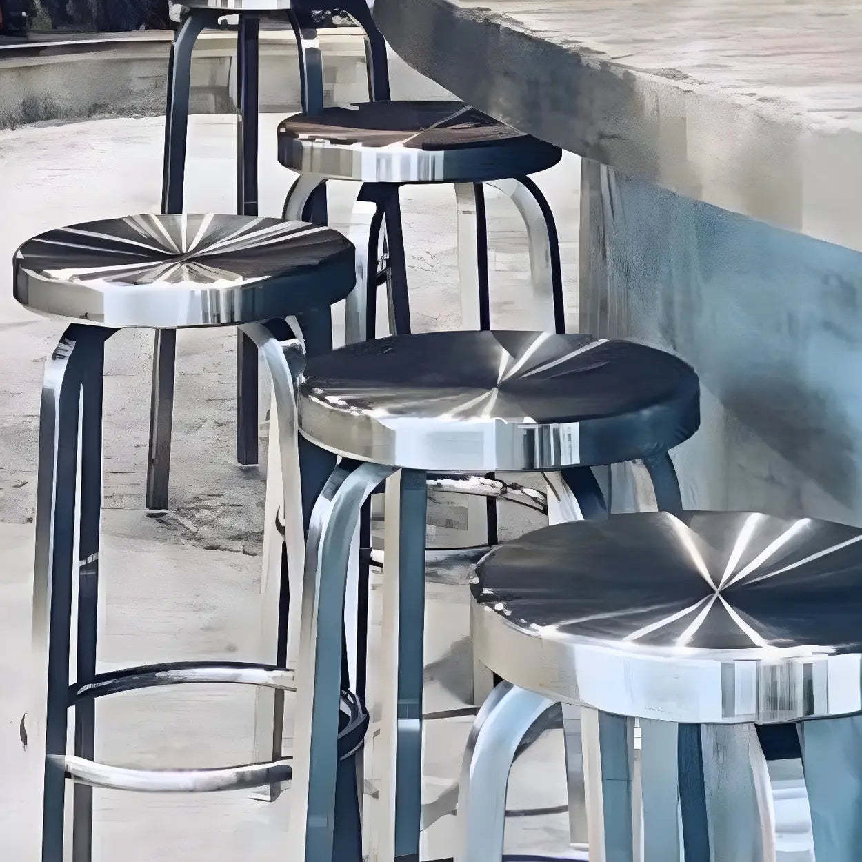 Silver Round Stainless Steel Backless Bar Stool