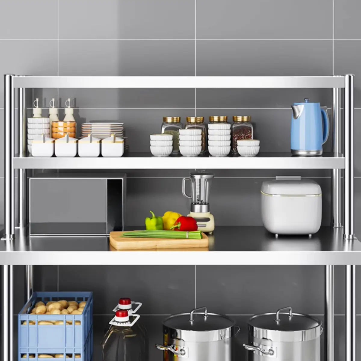 Silver Stainless Steel Baker's Rack with Microwave Shelf