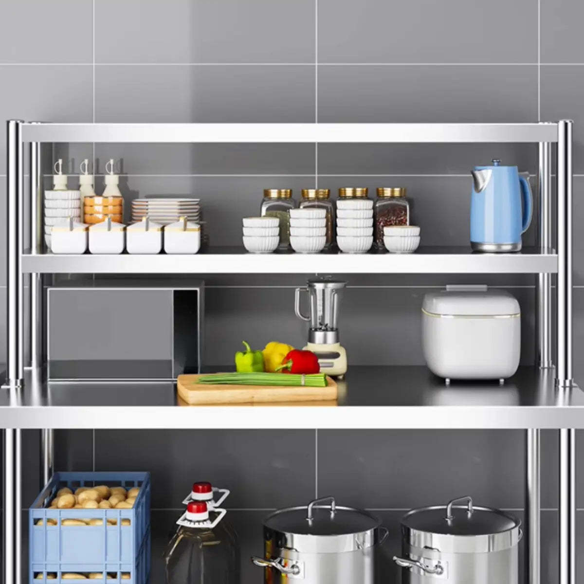 Silver Stainless Steel Baker's Rack with Microwave Shelf