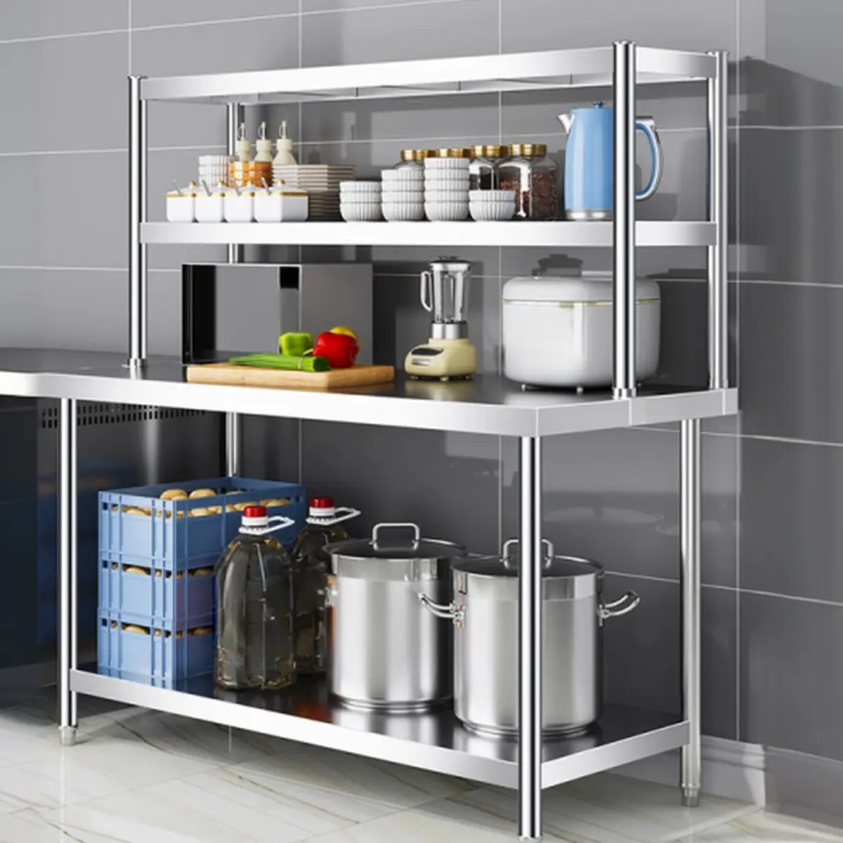 Silver Stainless Steel Baker's Rack with Microwave Shelf