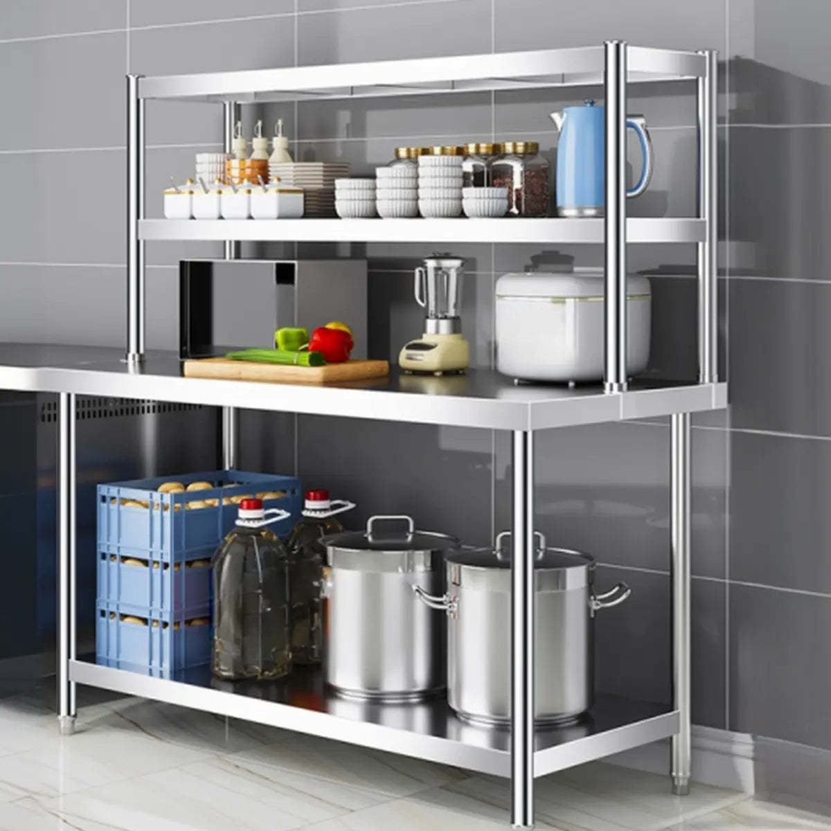 Silver Stainless Steel Baker's Rack with Microwave Shelf