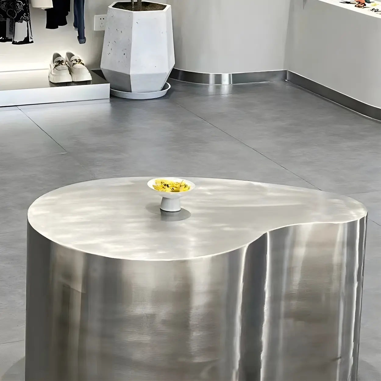 Silver Stainless Steel Free Form Coffee Table