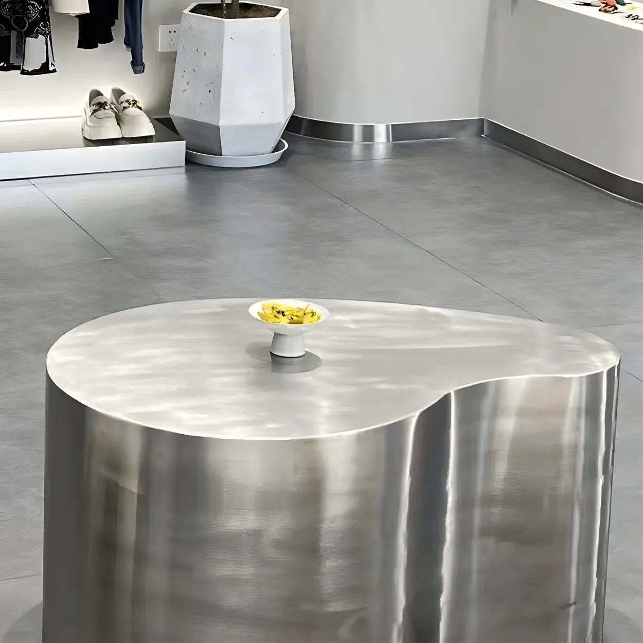 Silver Stainless Steel Free Form Coffee Table