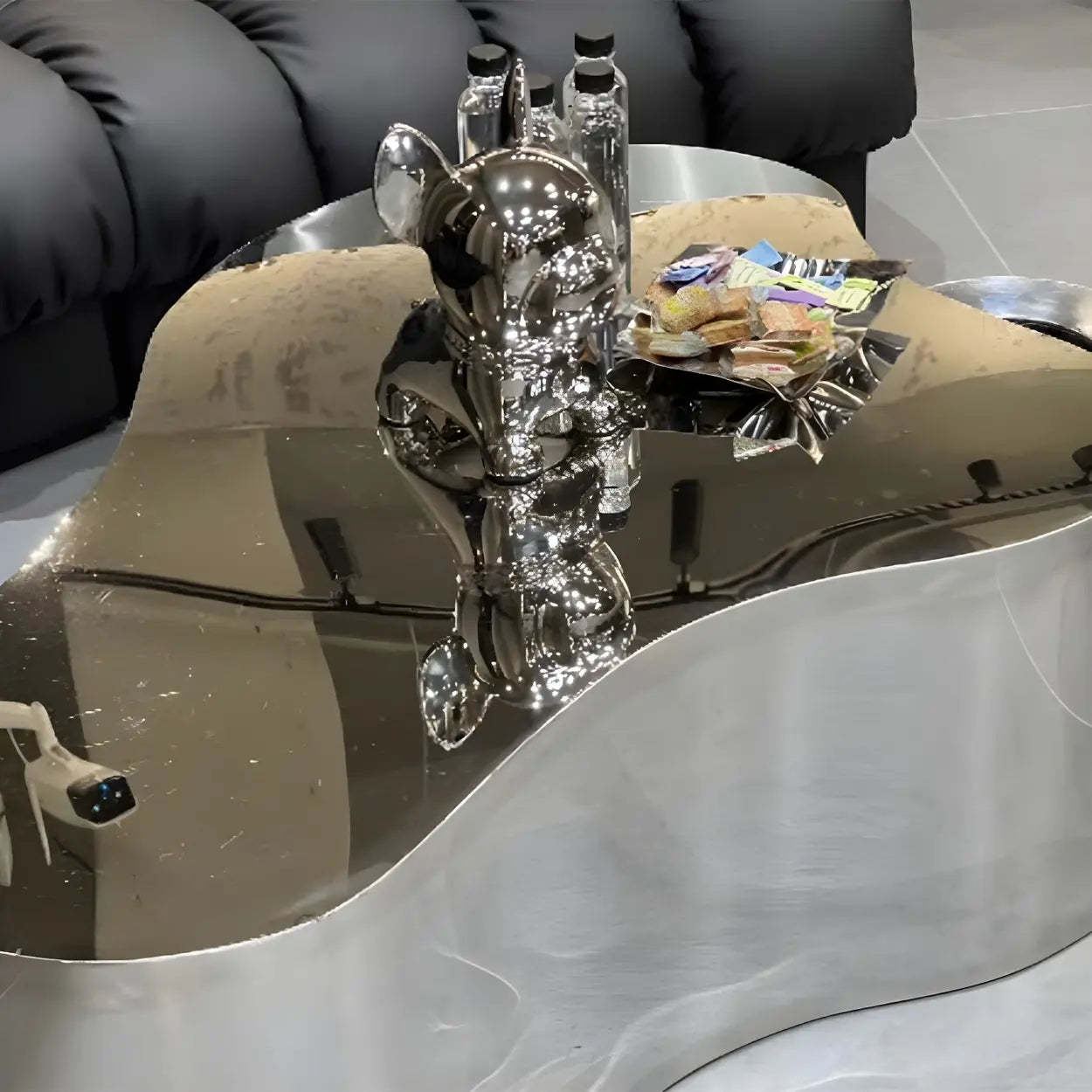 Silver Stainless Steel Free Form Coffee Table
