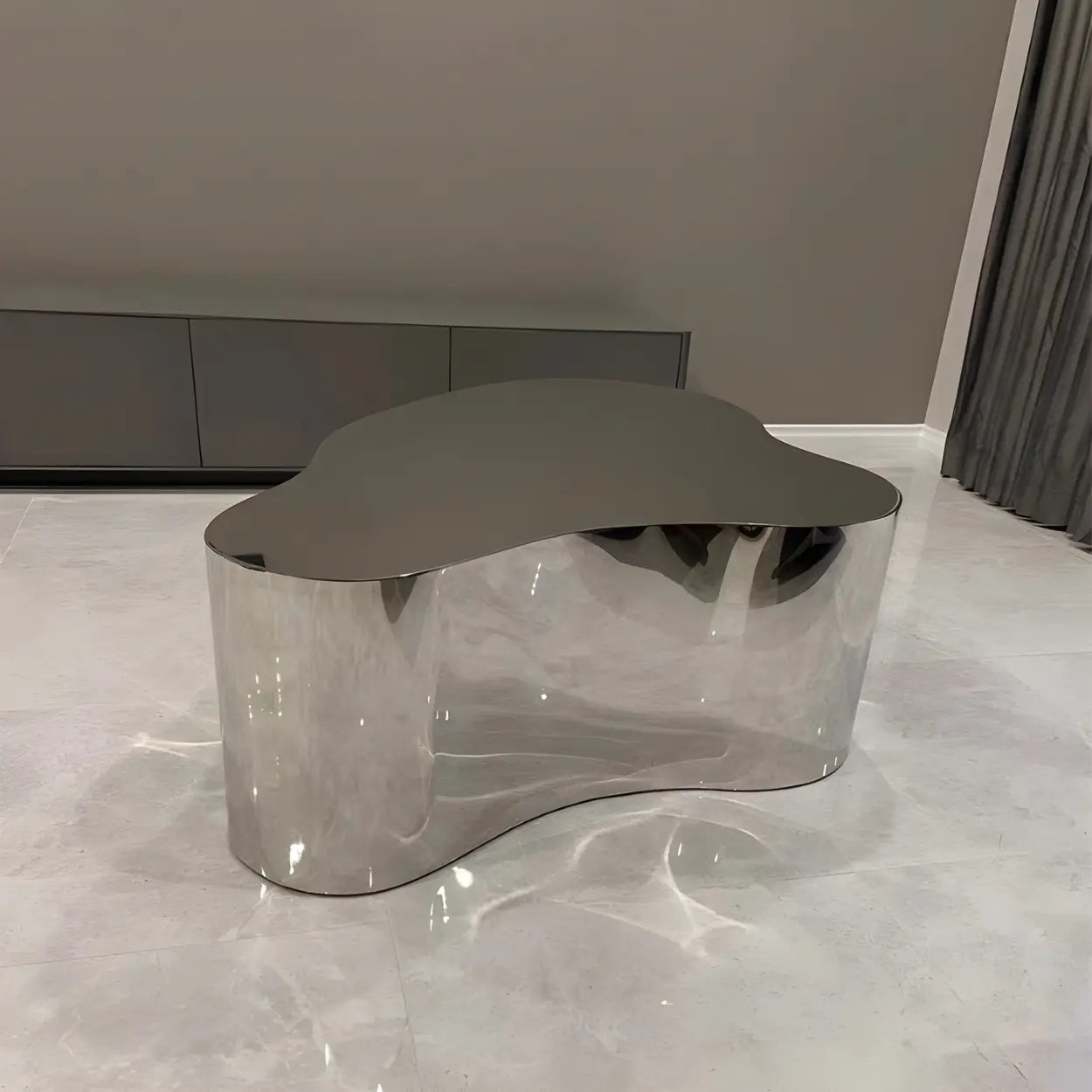 Silver Stainless Steel Free Form Coffee Table