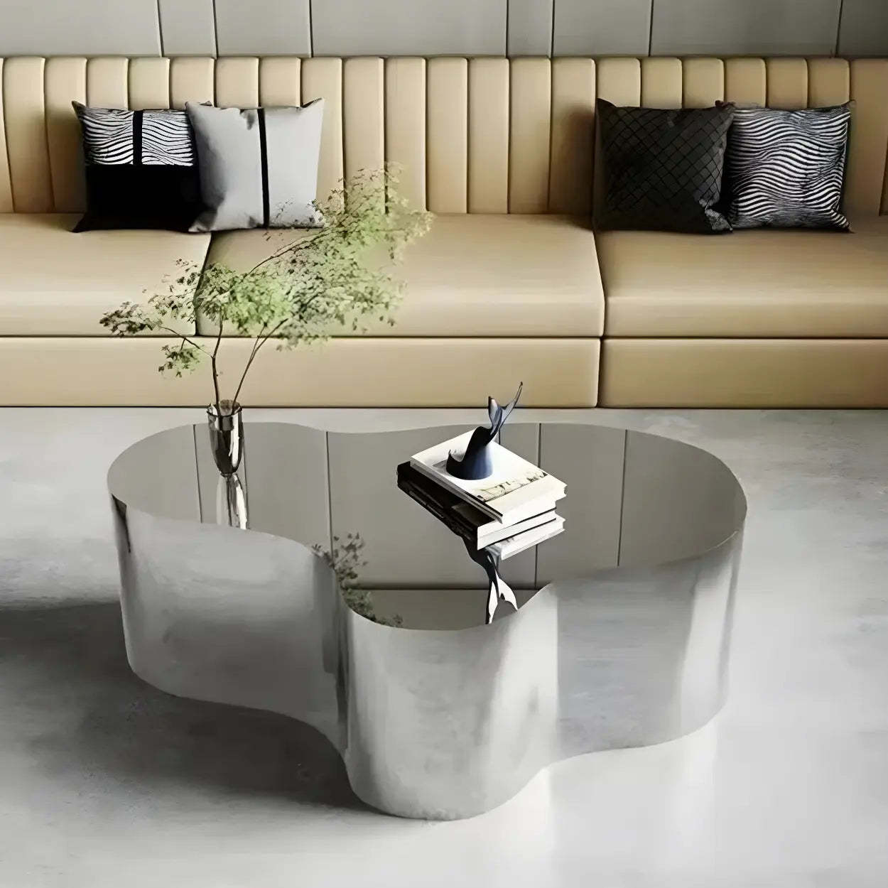 Silver Stainless Steel Free Form Coffee Table