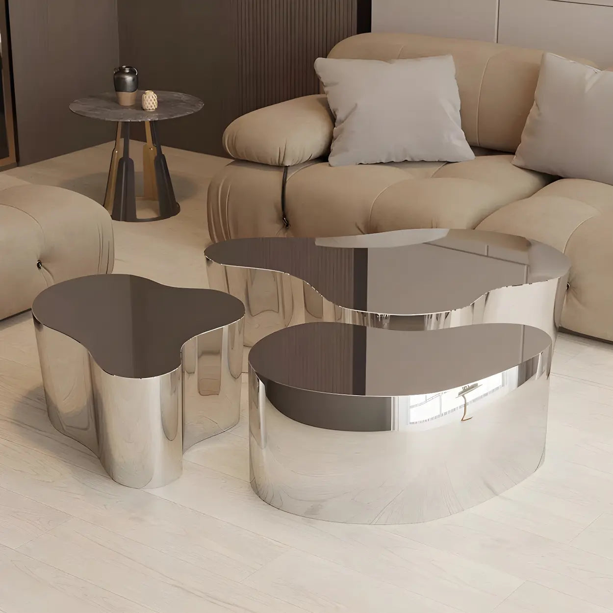 Silver Stainless Steel Free Form Coffee Table