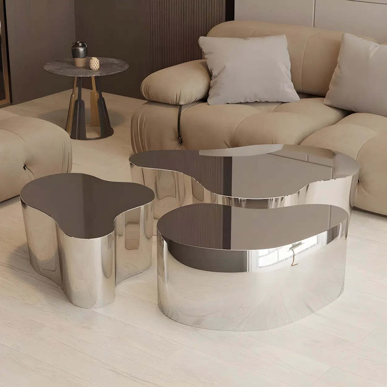 Silver Stainless Steel Free Form Coffee Table
