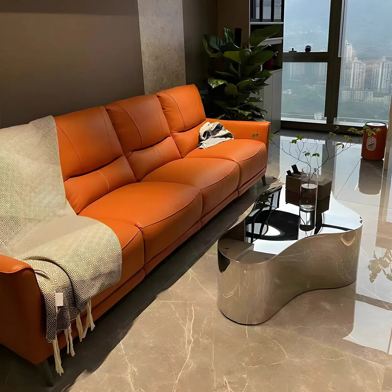 Silver Stainless Steel Free Form Coffee Table