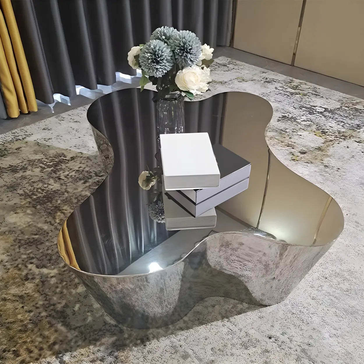 Silver Stainless Steel Free Form Coffee Table — Mirror