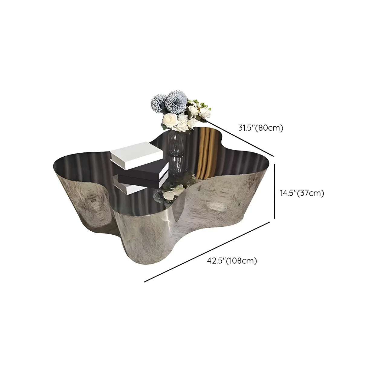 Silver Stainless Steel Free Form Coffee Table