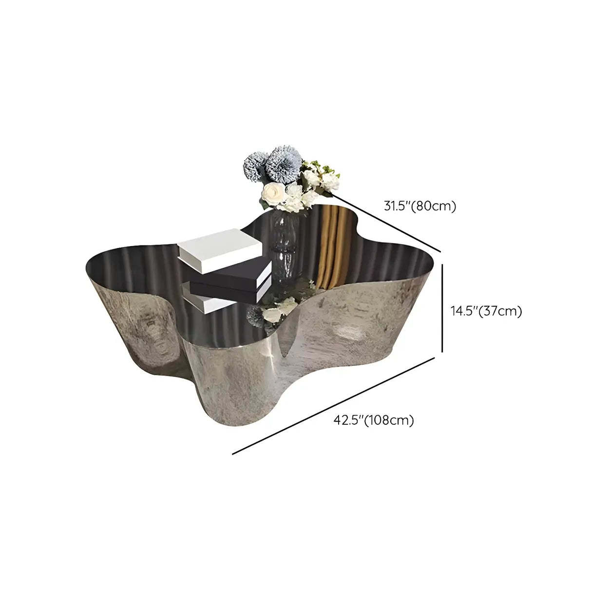 Silver Stainless Steel Free Form Coffee Table