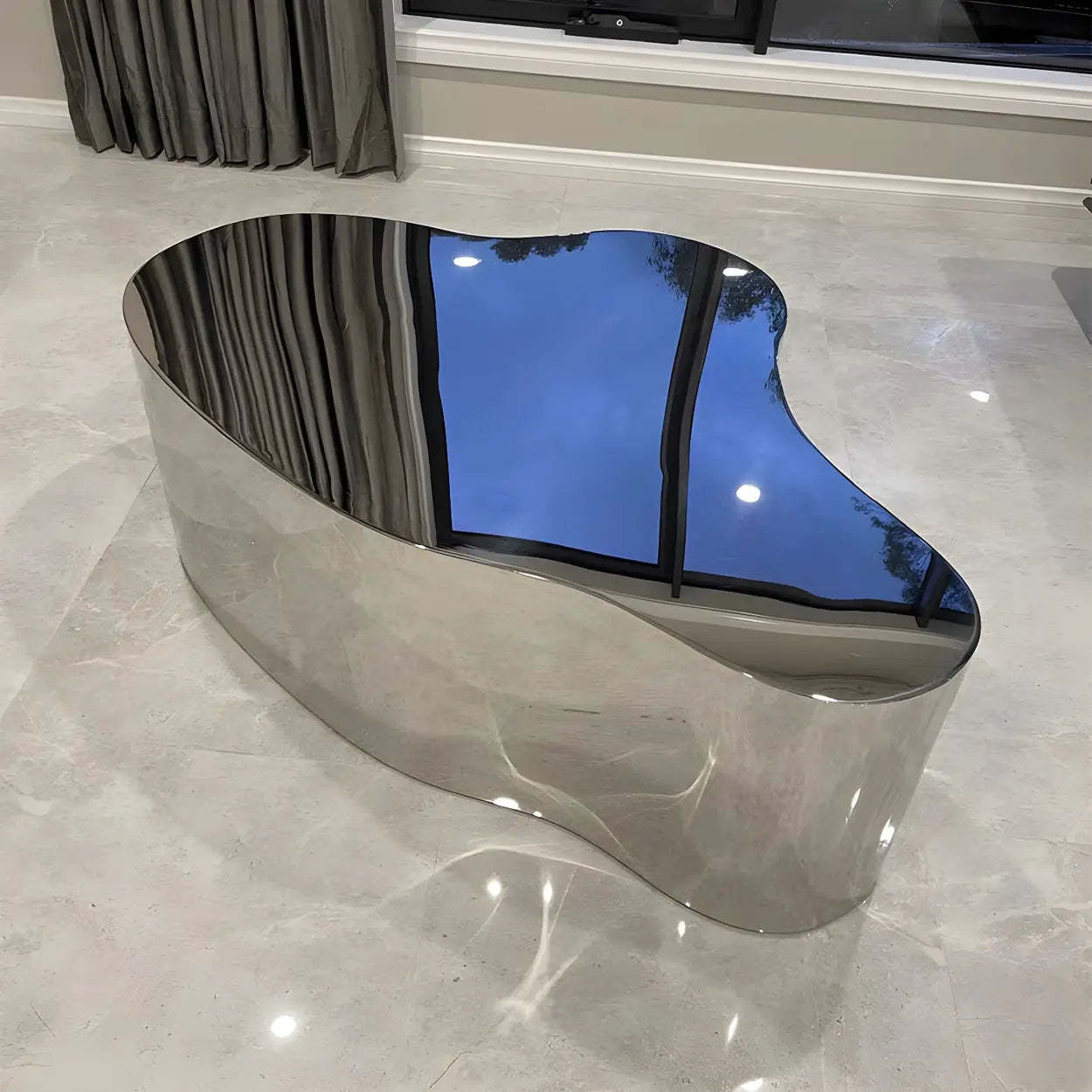 Silver Stainless Steel Free Form Coffee Table — Satin Nickel