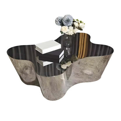 Silver Stainless Steel Free Form Coffee Table — Mirror