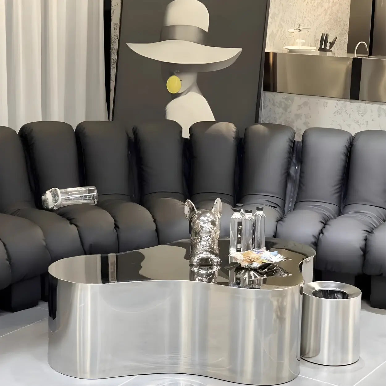 Silver Stainless Steel Free Form Coffee Table — Satin Nickel