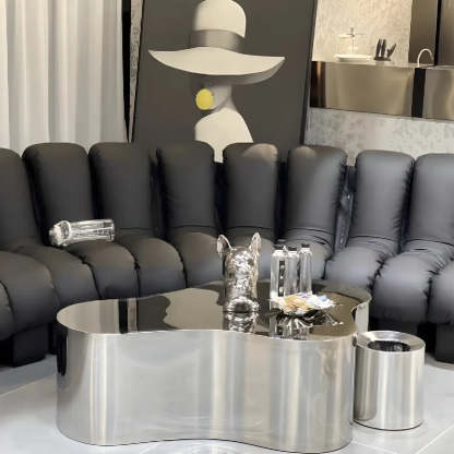Silver Stainless Steel Free Form Coffee Table — Satin Nickel