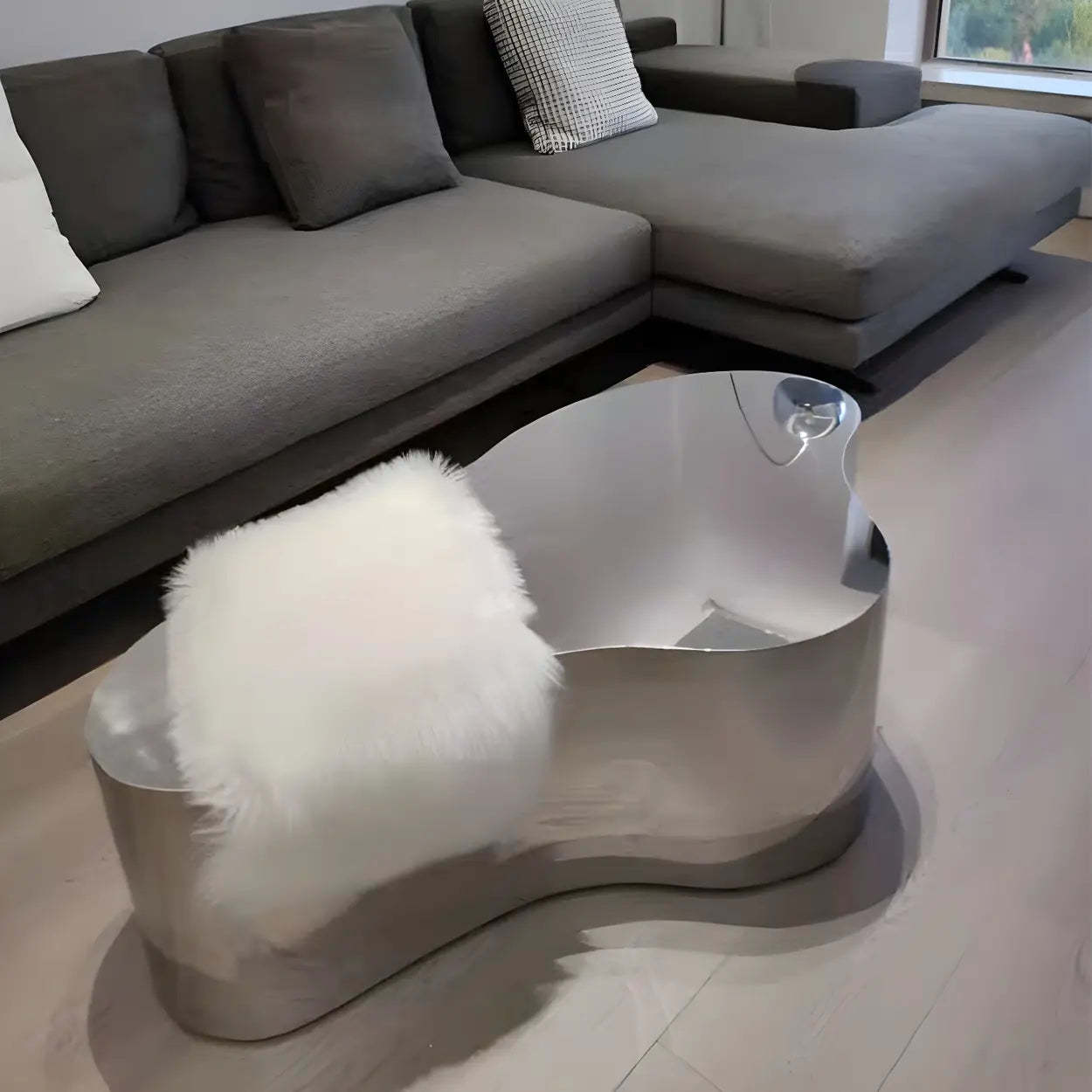 Silver Stainless Steel Free Form Coffee Table — Satin Nickel