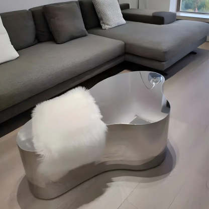 Silver Stainless Steel Free Form Coffee Table — Satin Nickel