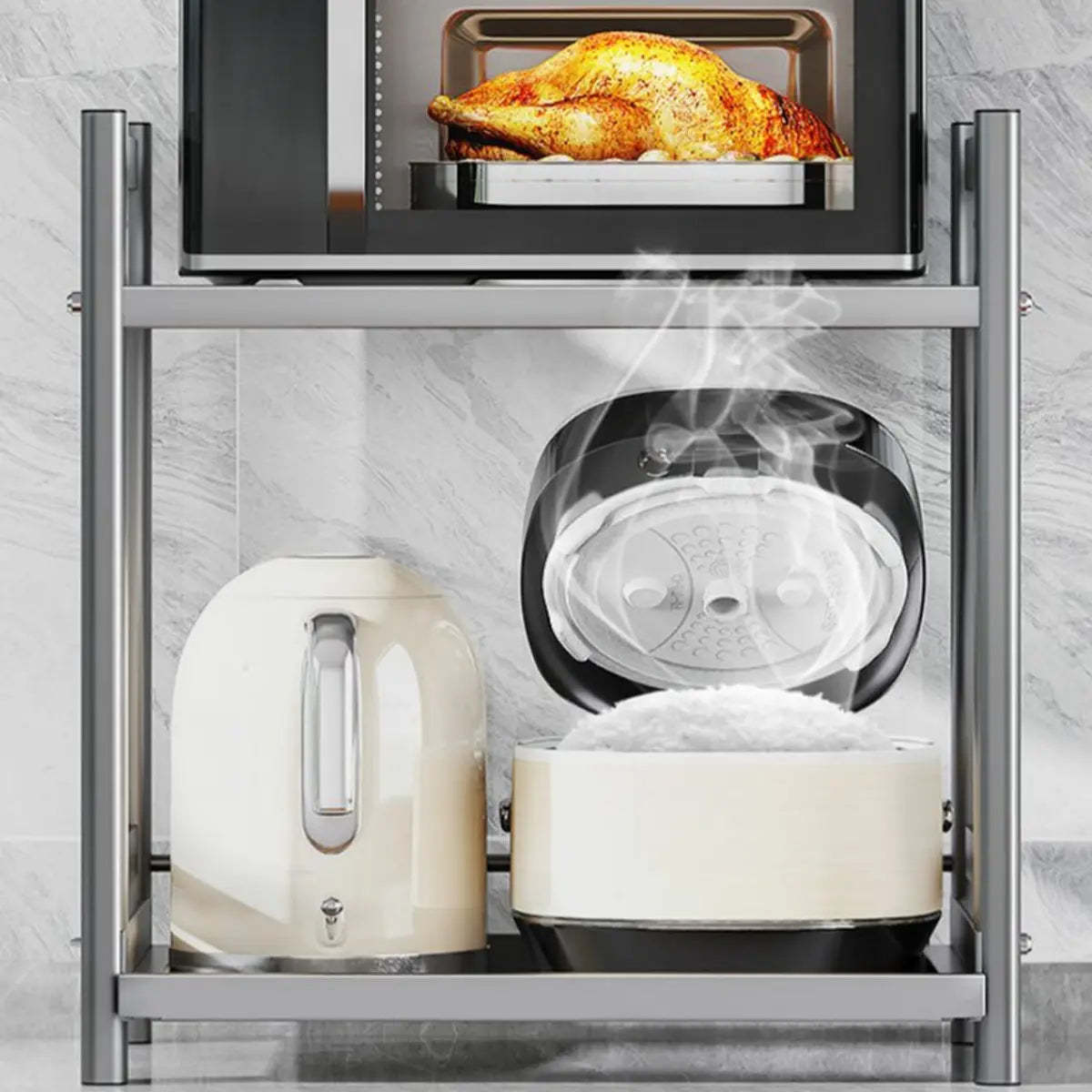 Silver Stainless Steel Baker's Rack with Microwave Shelf
