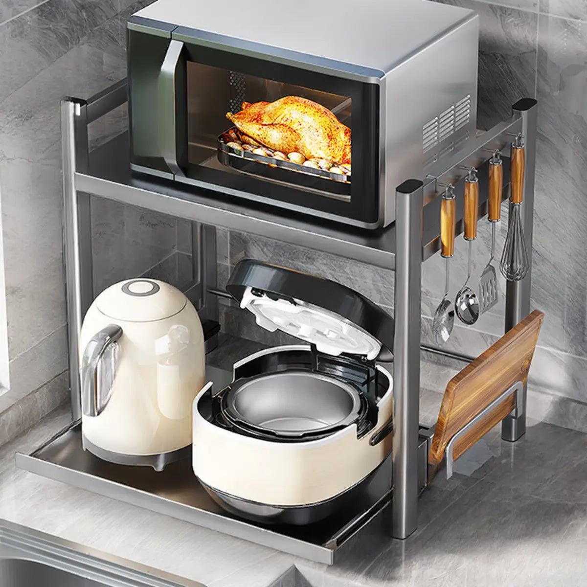 Silver Stainless Steel Baker's Rack with Microwave Shelf