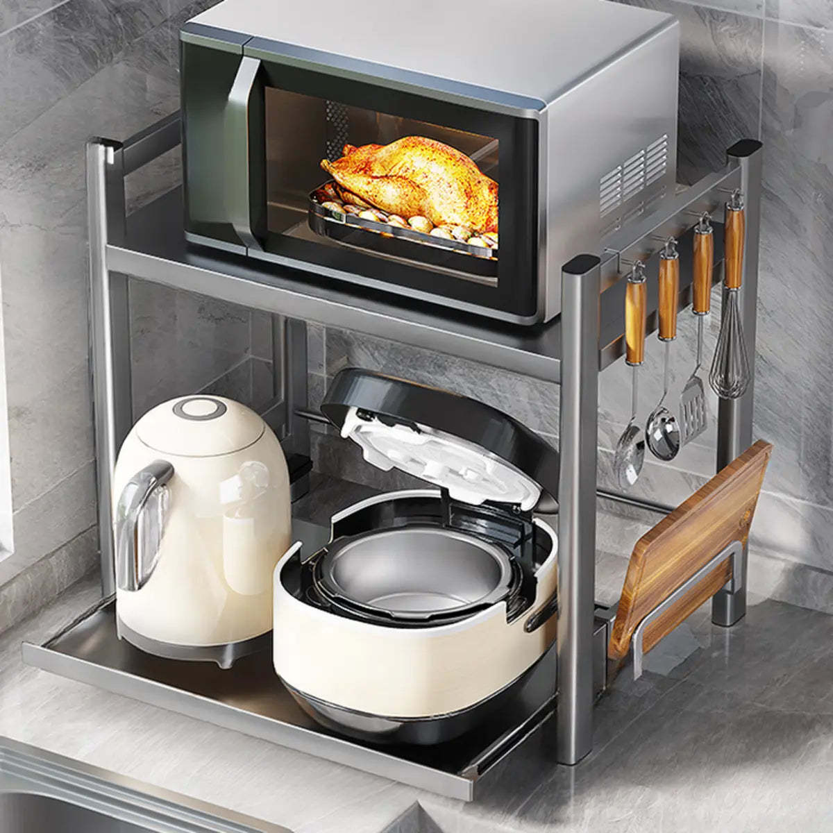 Silver Stainless Steel Baker's Rack with Microwave Shelf