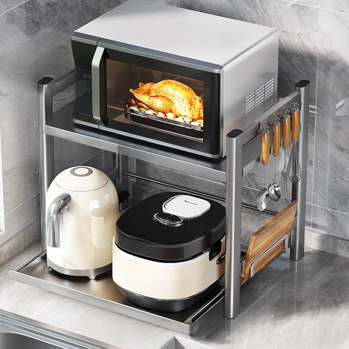Silver Stainless Steel Baker's Rack with Microwave Shelf