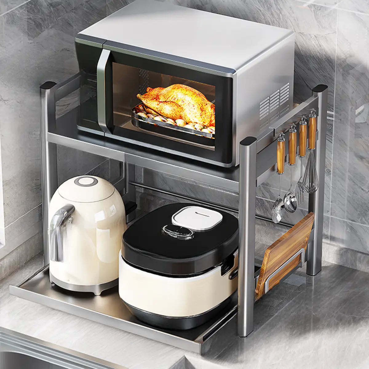 Silver Stainless Steel Baker's Rack with Microwave Shelf