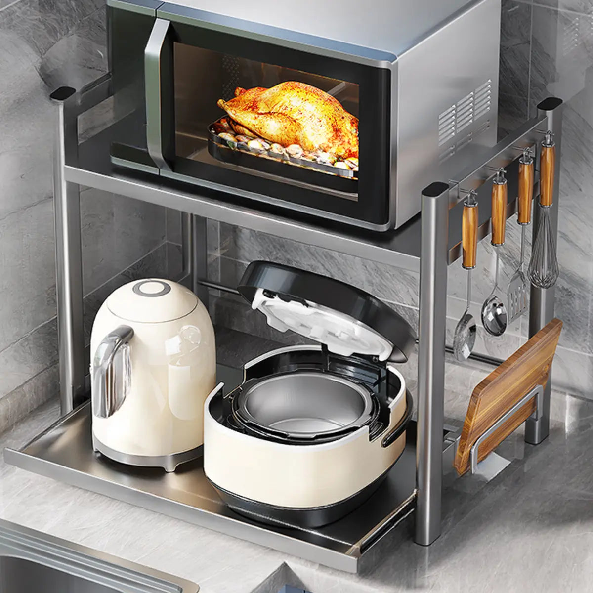 Silver Stainless Steel Baker's Rack with Microwave Shelf