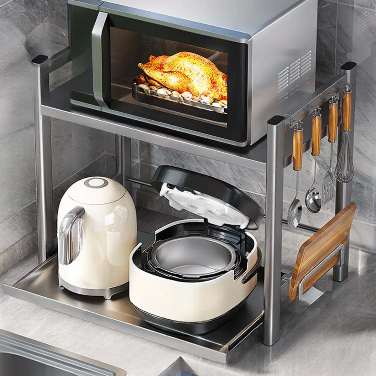 Silver Stainless Steel Baker's Rack with Microwave Shelf