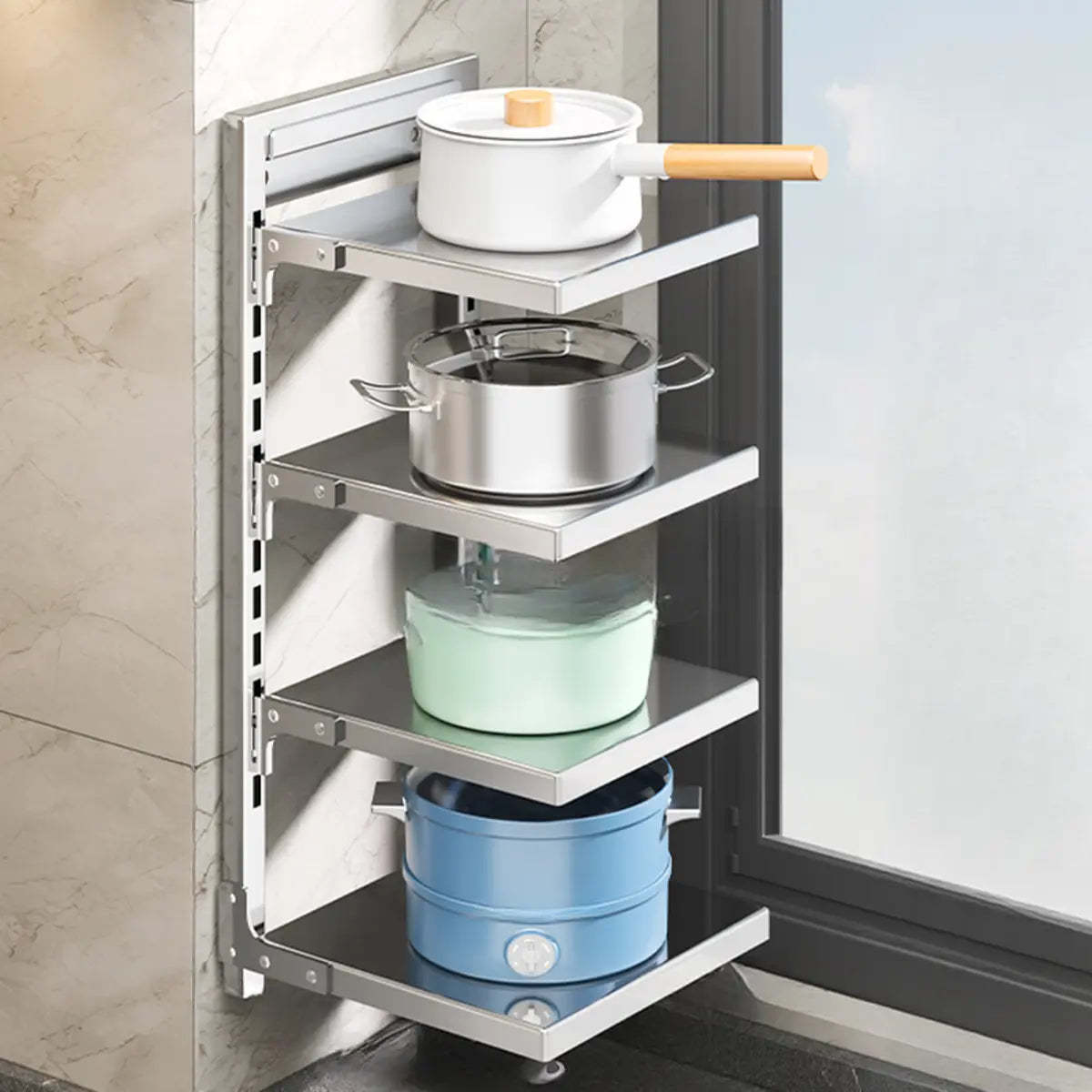 Silver Stainless Steel Narrow Baker's Rack with Shelves