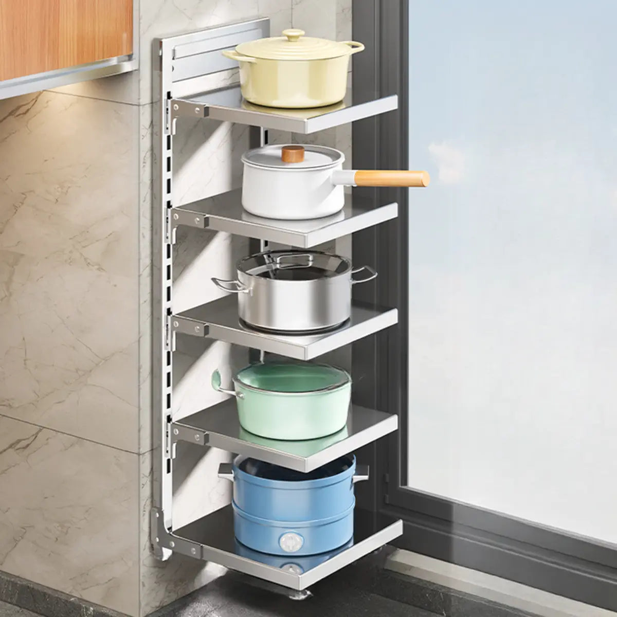 Silver Stainless Steel Narrow Baker's Rack with Shelves