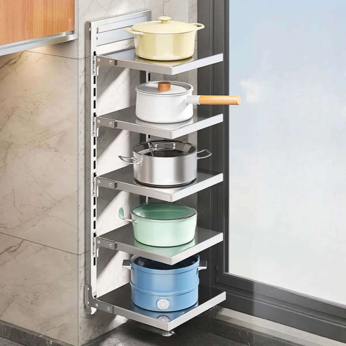 Silver Stainless Steel Narrow Baker's Rack with Shelves