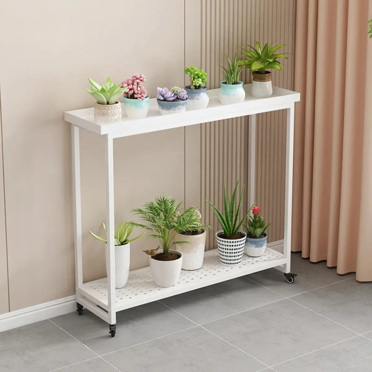 Simple White 2-Tier Rectangular Metal Sliding Plant Stand — 2 / Gold