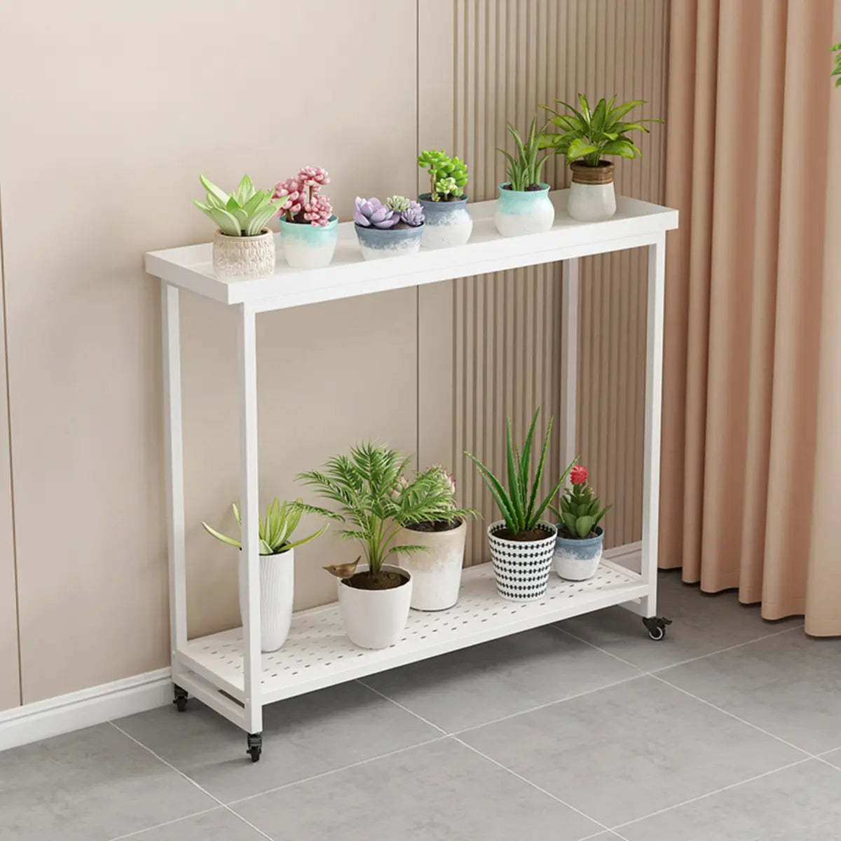 Simple White 2-Tier Rectangular Metal Sliding Plant Stand — 2 / Gold